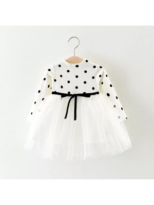 Şirin Şeyler Butiği Linda Kız Çocuk Prenses Kabarık Tütü Elbise Uzun Kol Puantiyeli Esnek Likralı Tüllü Elbise Yılbaşı Hediyesi