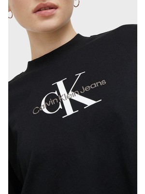 Calvin Klein Logolu Relaxed Fit Bisiklet Yaka Organik Pamuklu Crop T Shirt Kadın T Shirt J20J220280 Beh