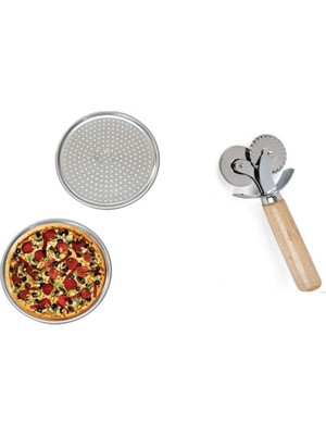 Morponi Paslanmaz Çelik 2 Adet Pizza Tepsisi 32 cm & Pizza Ruleti