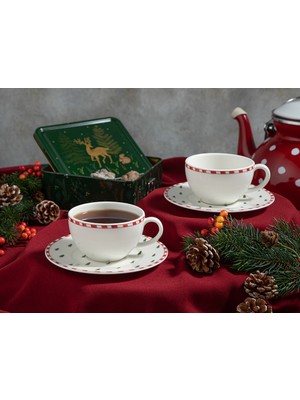 English Home Winter Soul Bone Porselen 2'li  Fincan Takımı 200 ml Yeşil-Kırmızı