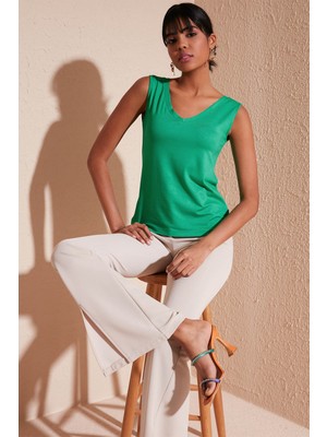 Lela V Yaka Kalın Askılı Bluz Bayan Bluz 5864384