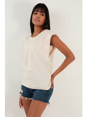 Lela % 100 Pamuklu Bisiklet Yaka Kolsuz T Shirt Bayan T Shirt 5864019
