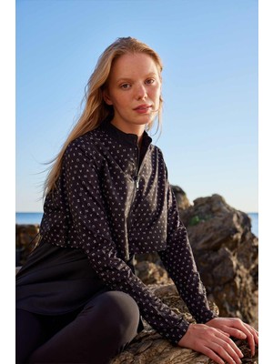 Manuka Siyah Logo Desen Paraşüt Kumaş 3'Lü Tesettür Mayo Standart