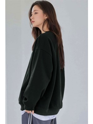 Millionaire Kadın Antrasit Basic 0 Sıfır Yaka Baskısız Düz Oversize Salaş Bol Kesim Polar Sweatshirt