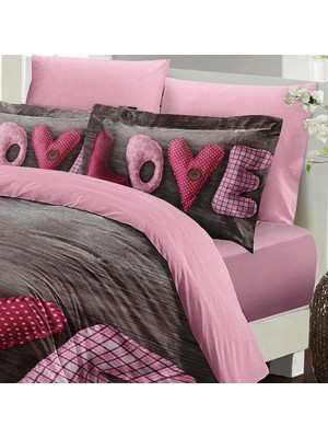 Monohome Sevgililer Günü Çift Kişilik Nevresim Takımı %100 Pamuk Saten Love