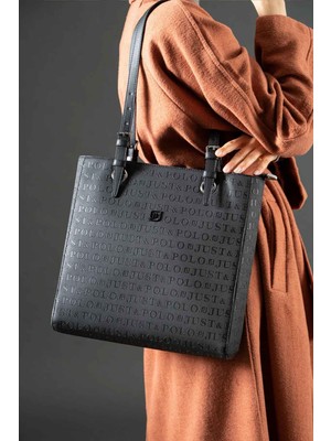 Just Polo Kadın Büyük Boy Kullanışlı 4 Bölmeli Monogram Baskı Omuz Çantası