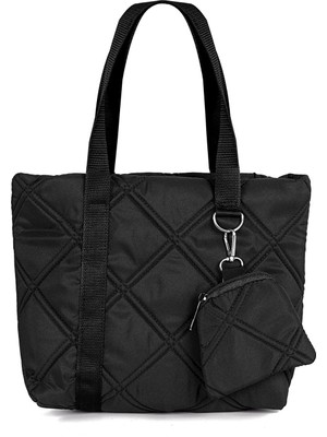 Moda Premium Bags Paraşüt Kumaşlı ve Cüzdan Hediyeli Siyah El ve Omuz Çantası