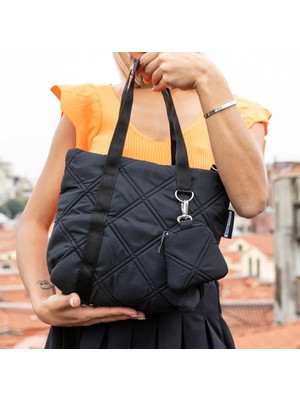 Moda Premium Bags Paraşüt Kumaşlı ve Cüzdan Hediyeli Siyah El ve Omuz Çantası