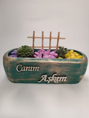 Canım Aşkım Yazı Detaylı Yaldızlı Dekoratif Saksı 7X22X6 cm