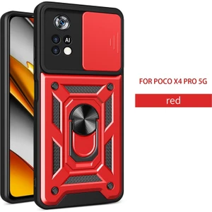 Xiaomi Poco X4 Pro 5g Kılıf Lens Sürgülü Yüzüklü Tank Silikon Pars