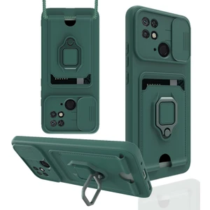 Xiaomi Poco C40 Kılıf Ipli Lens Sürgülü Yüzüklü Kartvizitli Silikon Zuma