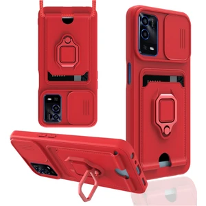 Oppo A55 Kılıf Ipli Lens Sürgülü Yüzüklü Kartvizitli Silikon Zuma