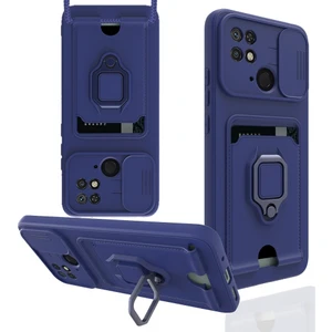 Xiaomi Poco C40 Kılıf Ipli Lens Sürgülü Yüzüklü Kartvizitli Silikon Zuma