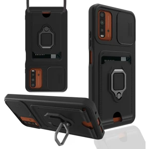 Xiaomi Poco M3 Kılıf Ipli Lens Sürgülü Yüzüklü Kartvizitli Silikon Zuma