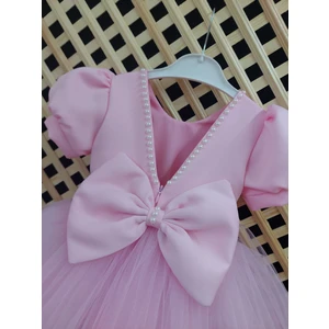 Baby Smile Yakası Inci Detaylı Karpuz Kollu Kız Çocuk Elbise