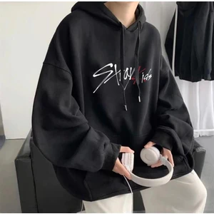 Touz Moda Stray Kids Siyah Kapüşonlu Oversize Sweatshirt Hoodie