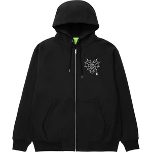 Touz Moda Spider Web Heart Baskılı Oversize Fermuarlı Siyah Kapüşonlu Hırka