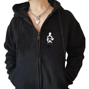 Touz Moda Death Note Baskılı Oversize Fermuarlı Siyah Kapüşonlu Hırka