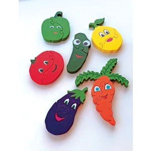 Meyve Sebze Öğreniyorum Seti 2 Biber, Patlıcan, Domates, Havuç, Limon, Salatalık Ahşap Puzzle Yapboz