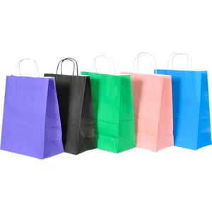 Ecen Plast 5 Renkli Geri Dönüştürülebilir Kraft Çanta Seti 25x12x31 cm, 5 Adet Hediye Poşeti