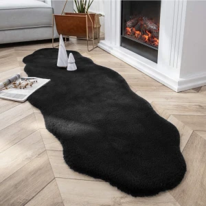 Napoli Home Yumuşak Tüylü Çiftkafa Tavşan Premium Kalite Post Peluş Halı Siyah