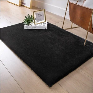 Napoli Home Yumuşak Tüylü Düz Kesim Tavşan Premium Kalite Post Peluş Halı Siyah