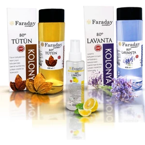 Faraday Cosmetics Faraday Tütün 400 ml + Lavanta 400 ml + Limon 110 ml Kolonya 80 Derece