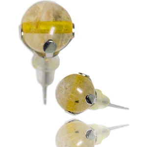 Sertifikalı Doğal Sitrin Para Taşı Nokta Doğal Taş Küpe