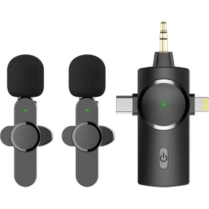 Gn-02 Profesyonel Kablosuz 2 Adet Mikrofon 3 Port 3.5mm Aux iPhone Type-C
