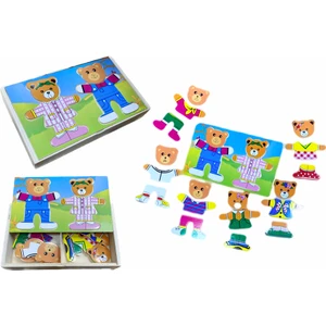 Eğitici Ahşap Oyuncak 2'li Ayı Ailesi Ahşap Kıyafet Giydirme Oyunu