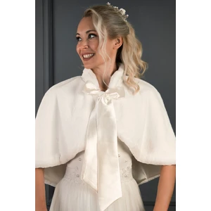 Elegance Scarf Uzun Fiyonklu Kürk Etol Gelin Bolero Kırık Beyaz