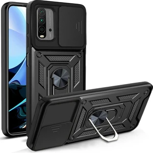 Xiaomi Poco M3 Kılıf Lens Sürgülü Yüzüklü Tank Silikon Pars