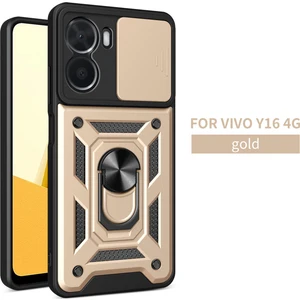 Vivo Y16 Kılıf Lens Sürgülü Yüzüklü Tank Silikon Pars