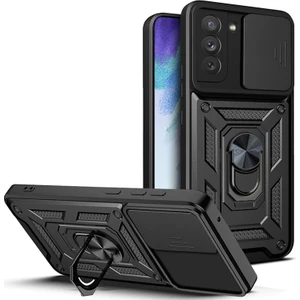 Samsung Galaxy S21 Fe Kılıf Lens Sürgülü Yüzüklü Tank Silikon Pars