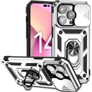 Apple iPhone 14 Pro Kılıf Lens Sürgülü Yüzüklü Tank Silikon Pars