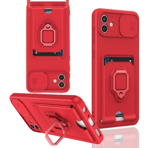 Samsung Galaxy A04 Kılıf Ipli Lens Sürgülü Yüzüklü Kartvizitli Silikon Zuma