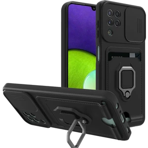 Samsung Galaxy M12 Kılıf Ipli Lens Sürgülü Yüzüklü Kartvizitli Silikon Zuma