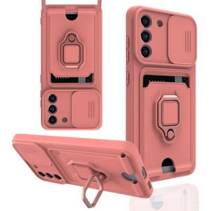 Samsung Galaxy S21 Fe Kılıf Ipli Lens Sürgülü Yüzüklü Kartvizitli Silikon Zuma