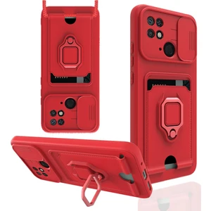 Xiaomi Poco C40 Kılıf Ipli Lens Sürgülü Yüzüklü Kartvizitli Silikon Zuma