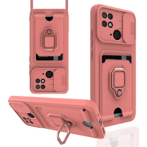 Xiaomi Poco C40 Kılıf Ipli Lens Sürgülü Yüzüklü Kartvizitli Silikon Zuma