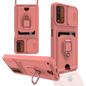 Xiaomi Poco M3 Kılıf Ipli Lens Sürgülü Yüzüklü Kartvizitli Silikon Zuma