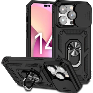 Apple iPhone 14 Pro Kılıf Lens Sürgülü Yüzüklü Tank Silikon Pars