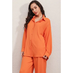 Kadın Oranj Oversize Alt-Üst Ikili Örme Takım HZL23W-BD158581