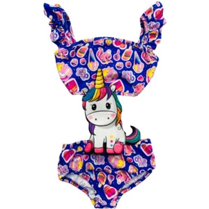 Lolli Boom Kids Kız Çocuk Mayokini Mor Unicorn Dondurma Temalı Mor Renk Kol Fırfırlı - Son Sezon Kostüm Mayo