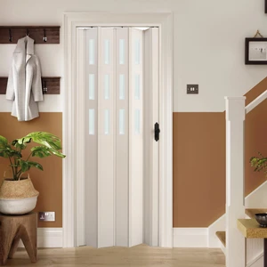 Faran Dekorasyon 145 x  215 Beyaz Renk Camlı Pvc Akordiyon Katlanır Kapı - Frnakmodel-98
