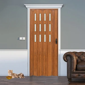 Faran Dekorasyon 145 x  215 Ceviz Renk Camlı Pvc Akordiyon Katlanır Kapı - Frnakmodel-100
