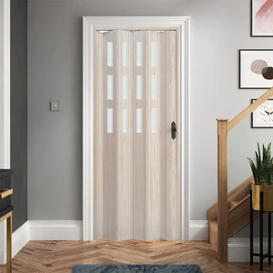 Faran Dekorasyon 160 x  215 Akçaağaç Renk Camlı Pvc Akordiyon Katlanır Kapı - Frnakmodel-101