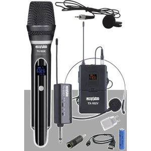 Tx-102EY Şarjlı EL Yaka Headset Kablosuz Mikrofon Seti UHF