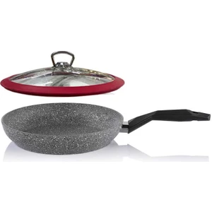Granit Tava 24 cm Kırmızı Silikon Kapaklı