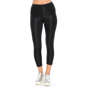 Toparlayıcı Yüksek Bel Parlak Disko Tayt - Siyah